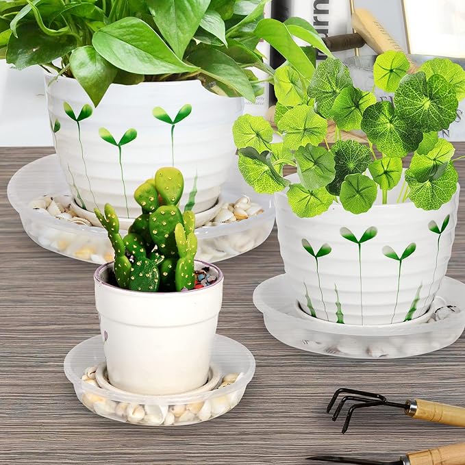 SupKing 9 Pack Plant Saucers (6inch /8inch /10inch), Heavy Sturdy Plant Trays Pot Tray for Indoor Clear Plastic Flower Pot Saucers Thicker Plant Water Drip Trays for pots- Clear