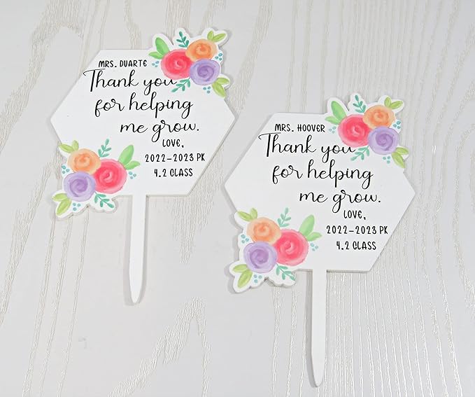 Custom Teacher Plant Stake Gift – Garden Keepsake Sign from Student – Thank You for Helping Me Grow – Indoor Outdoor Decor – Succulent Marker for Pots or Planters