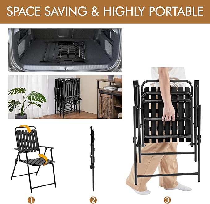 Yaheetech Folding Patio Chair Set of 8, Outdoor Dining Chair with Armrests, Plastic Patio Chair for Porch, Deck, Garden, Backyard, No Assembly Black