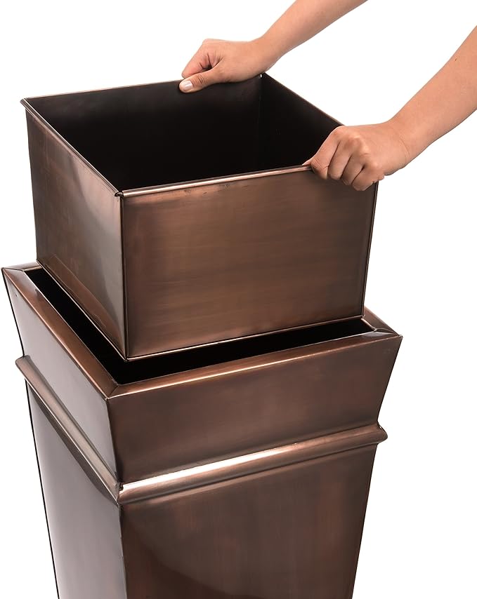 H Potter Tall Copper Planter 33 Inch Indoor Outdoor – Antique Copper Stainless Steel Floor Planter with Insert, Drainage & Drip Tray – Large Entryway Patio Porch Flower Pot