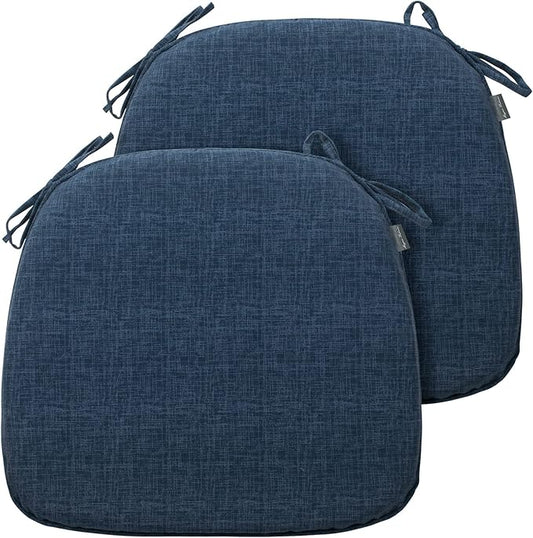 Magpie Fabrics Outdoor/Indoor 17"x16"x2" Chair Cushions with Ties Set of 2, Waterproof U-Shape Seat Pads Decoration for Patio Garden Furniture Home Office (Navy Blue Textured)