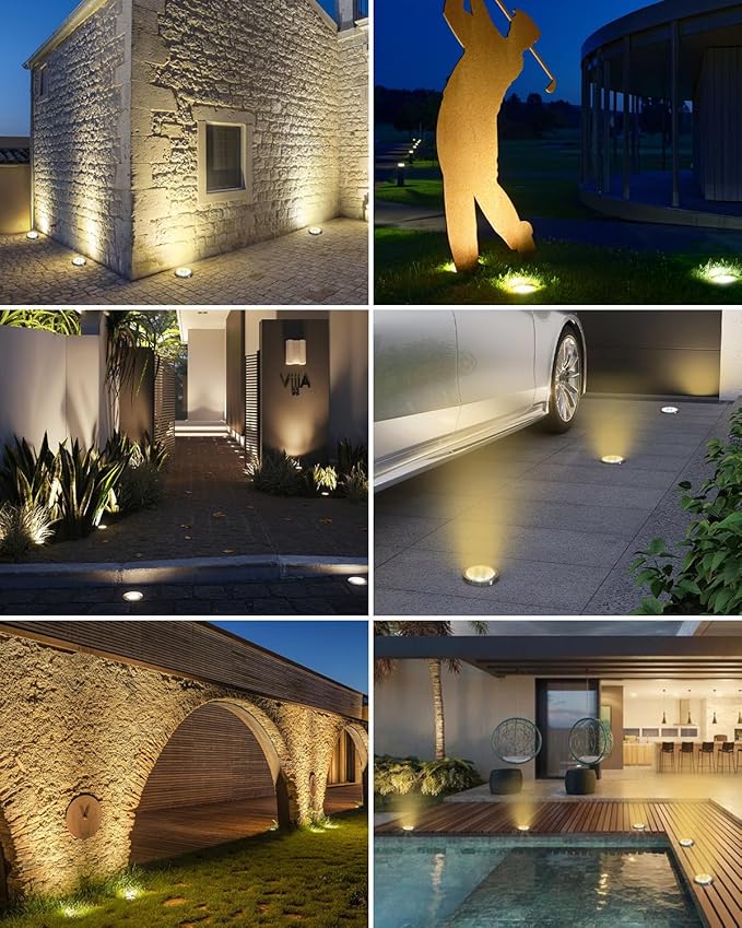 btfarm 6 Pack Solar Ground Lights Outdoor, 8 LED Flat Solar Lights Outdoor Pathway IP65 Waterproof for Garden Pathway Lawn Patio Yard Landscape, Warm White