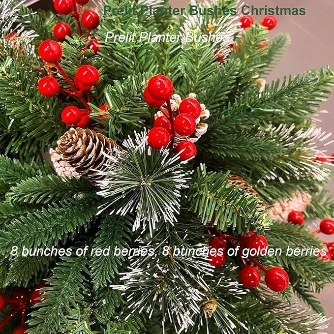 2026 New Christmas Planter Filler,Prelit Planter Bushes,Christmas urn fillers for Outdoor Holiday Planters Decorations,with Tripod Stake LED Lights. (2, Green)