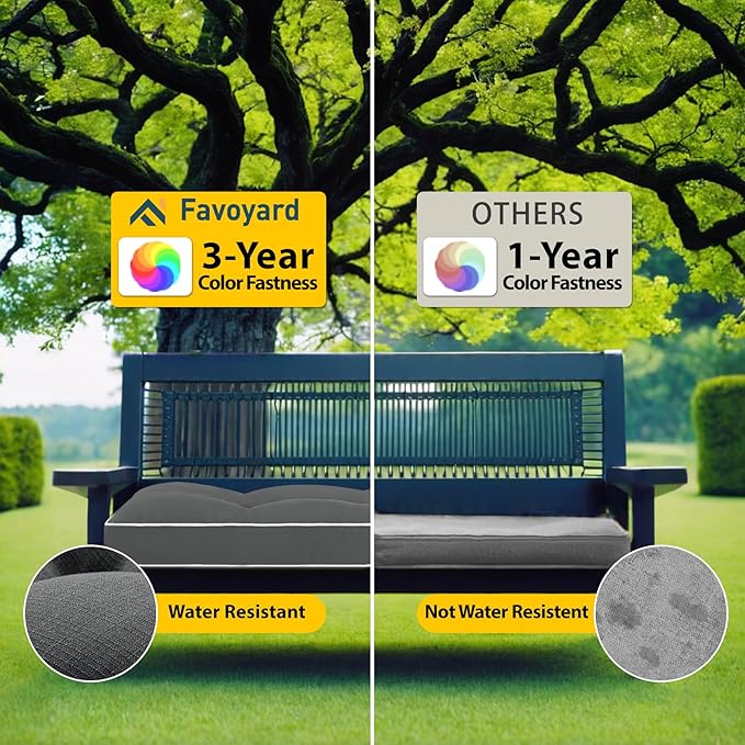 Favoyard Indoor/Outdoor Bench Cushion 48 x 16 Inch Waterproof & 3-Year Fade-Resistant Patio Furniture Cushions for Garden Porch Swing Chair Tufted Pad for Sofa Couch Seat with Ties, Dark Grey