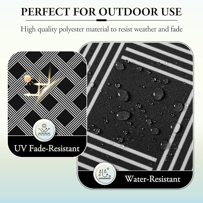 Wellsin Outdoor Chair Cushions for Patio Furniture - Patio Chair Cushions Set of 2 - Water Resistant Round Corner Outdoor Seat Cushions 17"X16"X2", Black Geometry