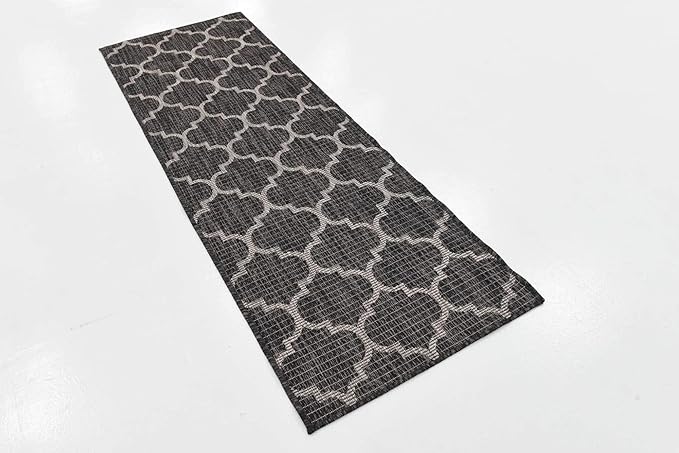 Unique Loom Outdoor Trellis Collection Area Rug (2' x 3' 1" Runner, Black/ Ivory)