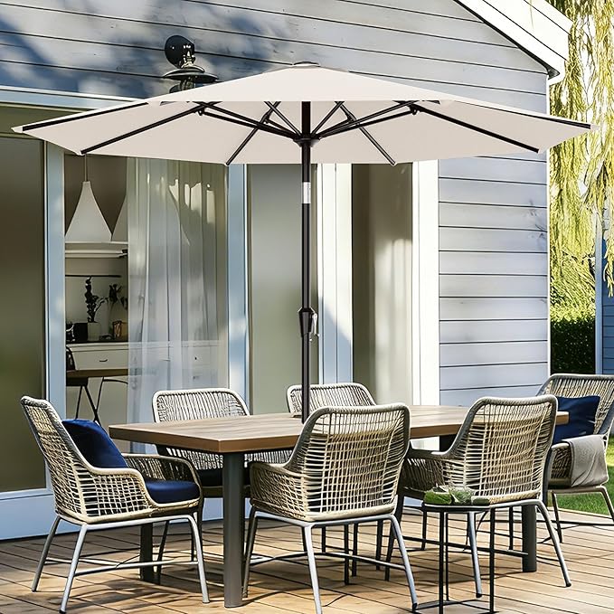 AreShark 9 FT Patio Umbrella for Outdoor, Outdoor Table Umbrella with Push Button Tilt and Crank, Outdoor Patio Umbrellas with 8 Sturdy Ribs for Market, Garden, Pool (Cream-white)