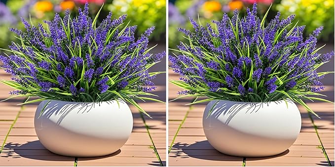 Geegoods 24 Bundles Artificial Plants Flowers Outdoor – Faux Lavender Flowers with Monkey Grass UV Resistant Plastic Faux Plants for Garden Porch Window Patio Hanging Planter Home Decor (Pack of 2)