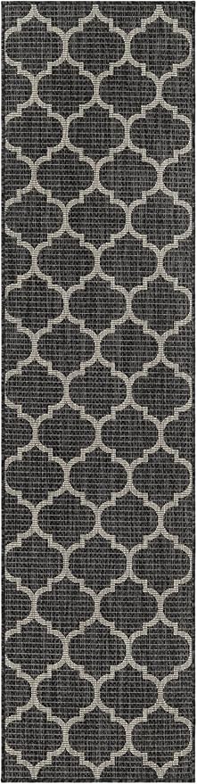 Unique Loom Outdoor Trellis Collection Area Rug - Trellis (Runner 2' 0" x 8' 0", Black/ Ivory)