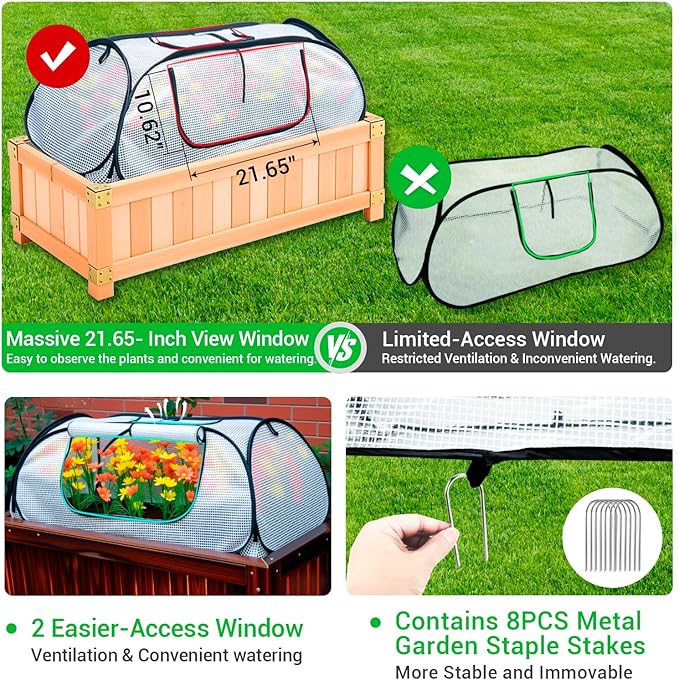 Garden Covers for Raised Beds, Pop Up Raised Garden Bed Cover, Garden Row Plants Cover Accelerator, Greenhouse Cover for Protecting Seedlings Fruits Vegetable Rows 45" L x 22" W x 16" H(2 Pack)