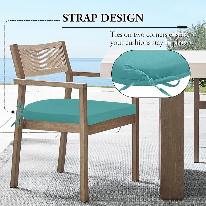 Wellsin Outdoor Chair Cushions for Patio Furniture - Patio Chair Cushions Set of 4 - Water Resistant Round Corner Outdoor Seat Cushions 17"X16"X2", Teal
