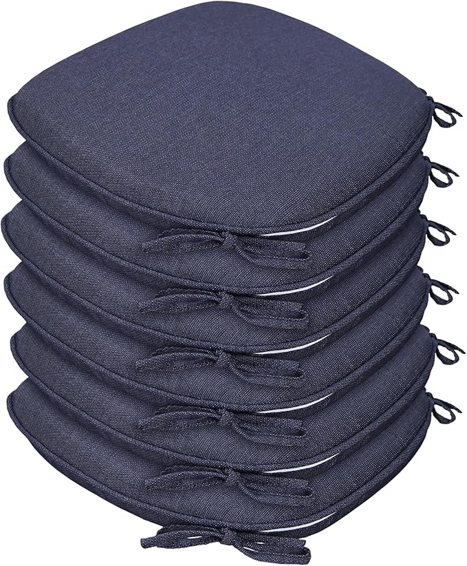 SleepMan Outdoor 17"x16" Chair Cushions with Ties Set of 6, Water Resistant All Weather U-Shape Seat Pads for Patio Garden Furniture Indoor Fade Resistant Patio Cushions (Blue Grey)