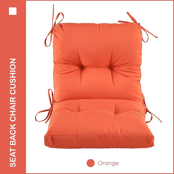 Outdoor Indoor Seat/Back Chair Tufted Cushion,All-Weather Patio Chair Cushion with Ties,for Patio Furniture,Orange