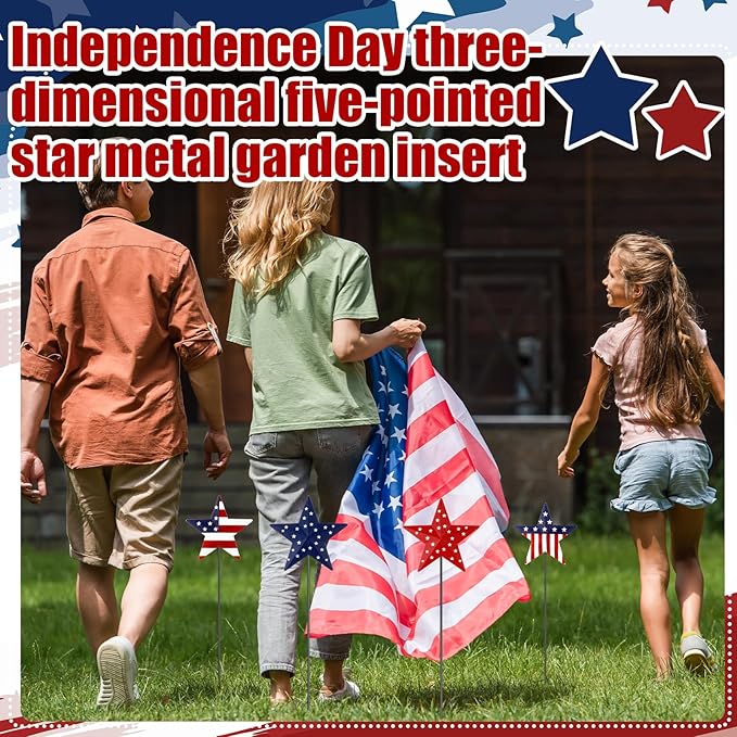 Pickmesh 6 Pcs 12" H Patriotic Metal Yard Sign Star Patriotic Garden Stake USA Flag American Yard Sign for Memorial Day Outdoor Decor 4th of July Independence Day Decoration