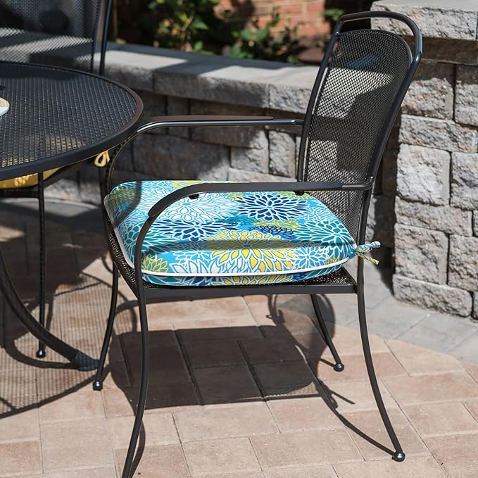 Outdoor Chair Cushions Set of 4, Water Resistant Patio Chair Pads with Ties, Seat Cushions for Home Garden Furniture Decoration, 16"x17", Dahlia Blue