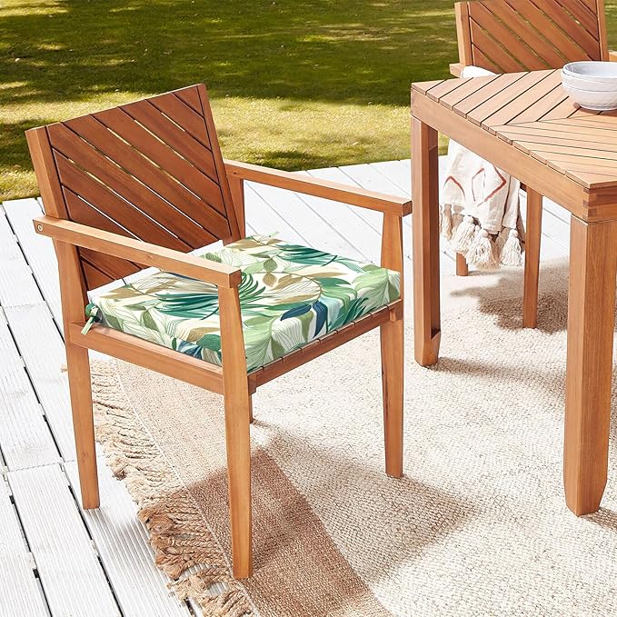 LVTXIII Outdoor Seat Cushions Seasonal Replacement Chair Cushions, Patio Chair Pads with Ties for Dining Chairs and Garden Furniture, Square Back, 18.5"x16"x2", 2 Pack, Lush Leaf Green
