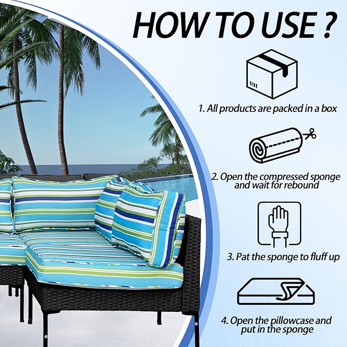 Patio Furniture Cushions,14Pieces Water-Resistant Outdoor Replacement Cushions,Sectional Sofa Cushions for Fits 6-Seats Rattan Wicker Patio Conversation Sets(Aurora Colours)