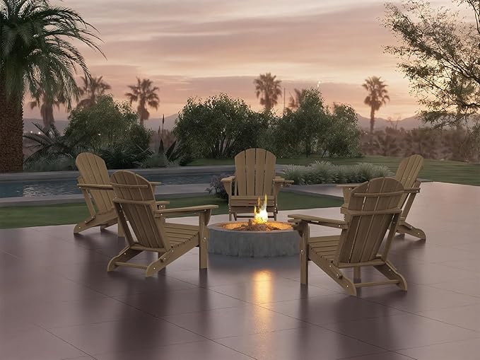 Ciokea Folding Adirondack Chairs Set of 2, Patio Adirondack Chair Weather Resistant, Plastic Fire Pit Chair with Cup Holder, Lawn Chair for Outdoor Porch Garden Backyard Deck, Brown