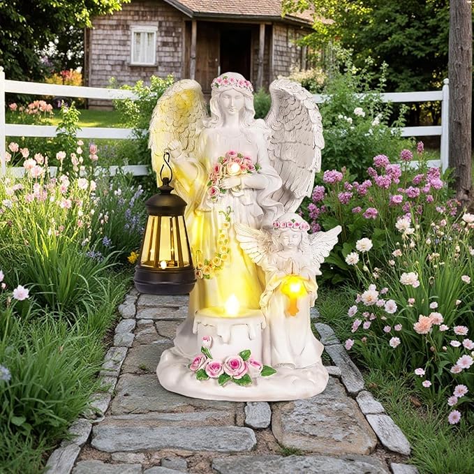 Angel Solar Lights Outdoor Garden, Angel Garden Statues Outdoor - Angel Statue for Patio, Lawn Or Garden Decor