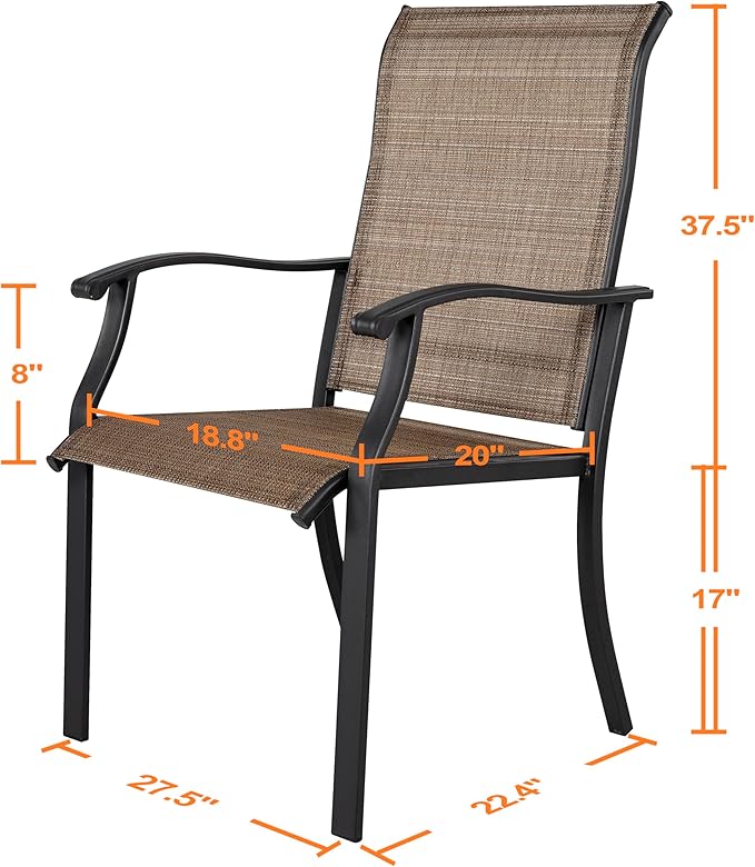 NUU GARDEN Patio Dining Chairs Set of 2, Outdoor Chairs with Armrest, Indoor/Outdoor Chairs Backyard Deck Garden Chair, Restaurant Kitchen Dining Textilene Chair,Brown