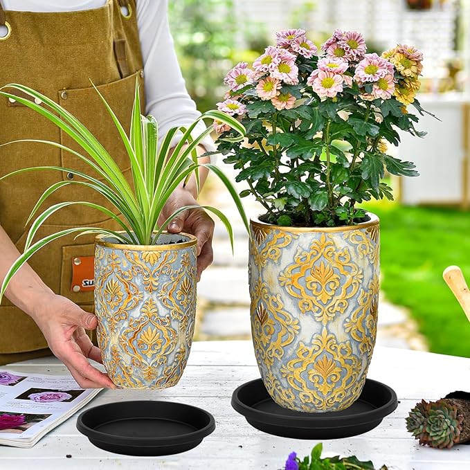 5 Pack Plant Saucer 8 Inch, Flower Pot Saucers Plant Trays for Pots, Plant Plates to Catch Water Indoor Plants, Plastic Planter Tray for Indoors, Planting Trays