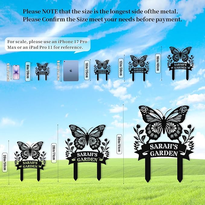 Custom Metal Butterfly Garden Sign with Stake, Personalized Garden Signs for Outside, Customized Garden Name Signs for Yard Lawn Outdoor Decor Gardening Gifts for Moms Grandmas Gardeners