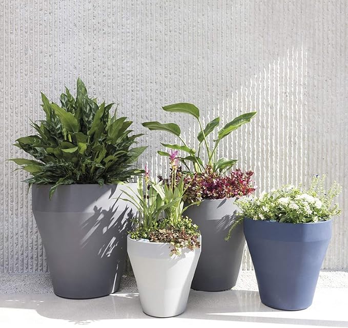 Crescent Garden TruDrop Rim Modern Self Watering Planter with Water Level Indicator, Indoor/Outdoor Weather-Safe Round Plant Pot, Grow Healthy Plants & Flowers - 26" W (Slate)