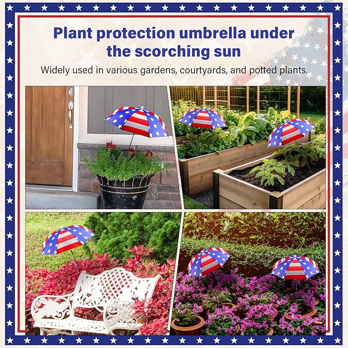 Abbylike 1 Set Plant Umbrellas for Outdoor Plants, Patriotic Garden Umbrella Shade for Potted Plants and Garden Beds Plant Cover for Sun
