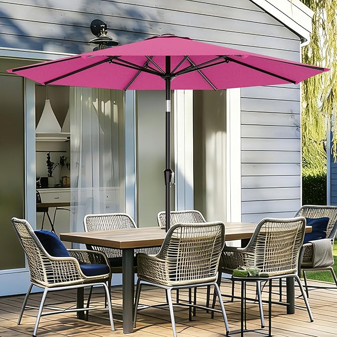 AreShark 9 FT Patio Umbrella for Outdoor, Outdoor Table Umbrella with Push Button Tilt and Crank, Outdoor Patio Umbrellas with 8 Sturdy Ribs for Market, Garden, Pool (Rose Pink)