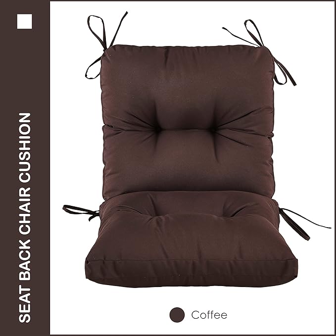 Outdoor Indoor Seat/Back Chair Tufted Cushion,All-Weather Patio Chair Cushion with Ties,for Patio Furniture,Coffee