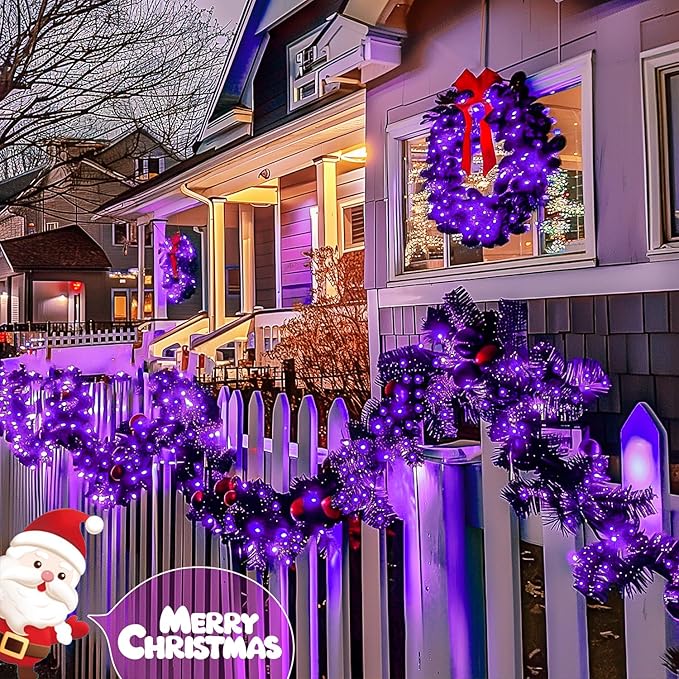 JMEXSUSS 4 Pack Purple Solar String Lights Outdoor Waterproof, 100 LED 33ft Purple Solar Fairy Lights, 8 Modes Copper Wire Christmas Light for Halloween Christmas Garden Yard Tree Decor