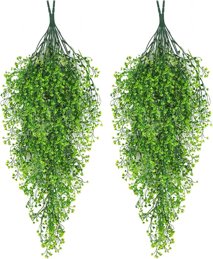 RECUTMS Artificial Hanging Vines Fake Hanging Plants 4Pcs Faux Wall Plants Fern Greenery for Spring Indoor Outdoor Bedroom Office House Valentines Day Window Decor (Green)