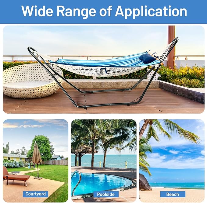 Tangkula Steel Hammock Stand, Adjustable Hammock Chair Frame with Hooks & Chains for Hanging 9-13 Ft Hammock, 2 Person Indoor Outdoor Hammock Stand Only, Ideal for Garden Yard Patio Deck