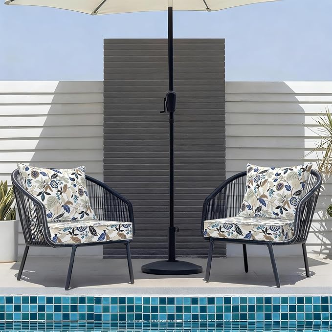 Outdoor Deep Seat Cushion Set, Water Repellent 22"x22" Patio Thick Cushions Replacement with Seat & Back Pillow for Patio Sofa, Wicker Chair, Couch - Breeze Leaves Beige