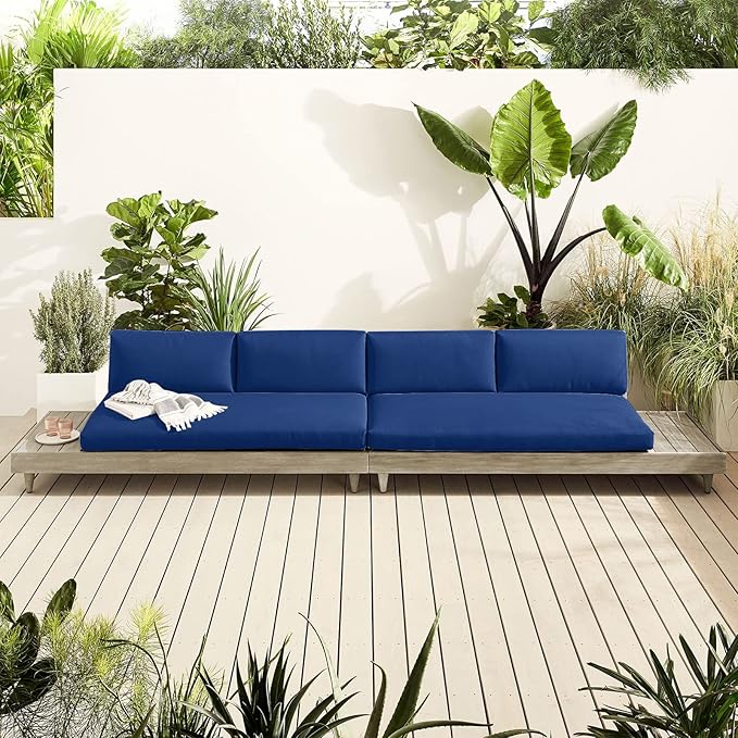 idee-home Outdoor Bench Cushion Waterproof, Bench Cushions for Outdoor Furniture, Patio Porch Swing Replacement Seat Pad with Ties for Garden Backyard, 45 x 18 Inch Navy Blue
