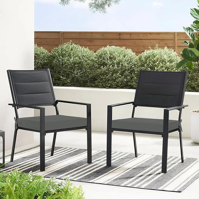 Basic Beyond Outdoor Chair Cushions for Patio Furniture, Waterproof Outdoor Seat Cushions Set of 4 18 x 18, Patio Chair Cushions Set of 4 with Ties and Handle, Dark Grey