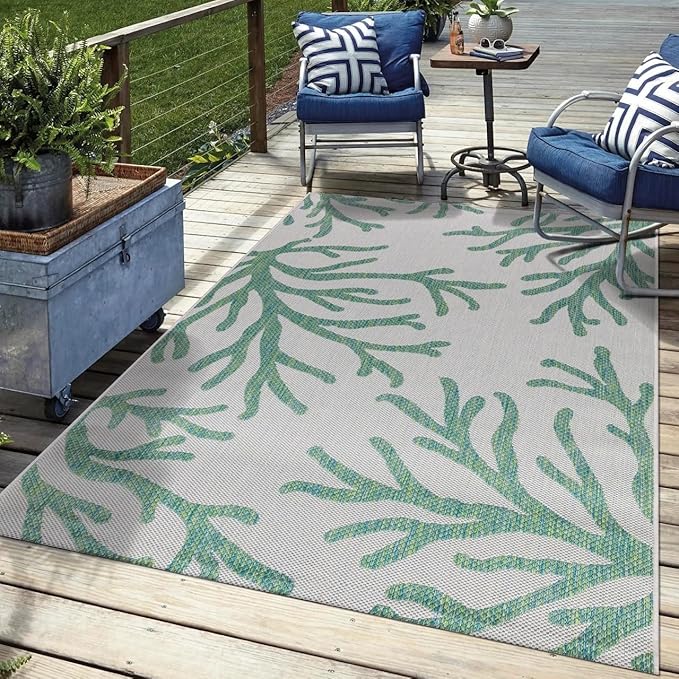 Keen Home Design Terrace Outdoor Area Rug - 46"x67" Washable Indoor/Outdoor Rug for Patio, Kitchen, Balcony, Beach, Garden, Deck and Porch, Size: 3'10" x 5'7", Coral