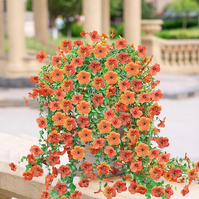 4 Pcs Outdoor Fall Decor, Fall Flowers Artificial For Decoration, Artificial Mums For Outdoors, Fake Mums Faux Mums For Outside Half Sphere, Fake Hanging Plants Plastic Flowers For Outdoors Home Porch