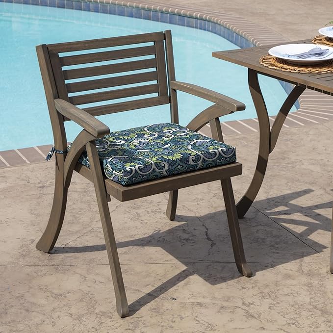 Arden Selections Rocking Chair Cushion, 19 x 18, Rain-Proof, Fade Resistant, Cushions for Rocking and Outdoor Chairs 18 x 19, Sapphire Aurora Blue Damask (Pack of 4)