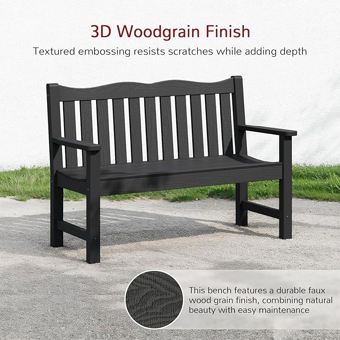 Stoog Weatherproof Outdoor Bench & Outdoor Chairs Set, Patio Furniture Set, Include 2 Garden Chairs and 1 Garden Bench, for Porch, Backyard, Lawn, Patio and Deck, Black