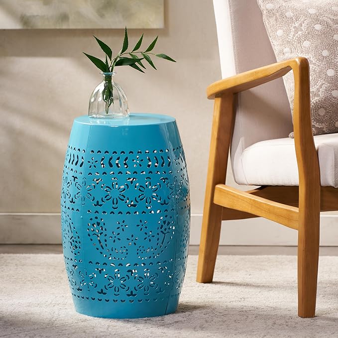Christopher Knight Home Ruby Outdoor 12" Iron Side Table, Blue