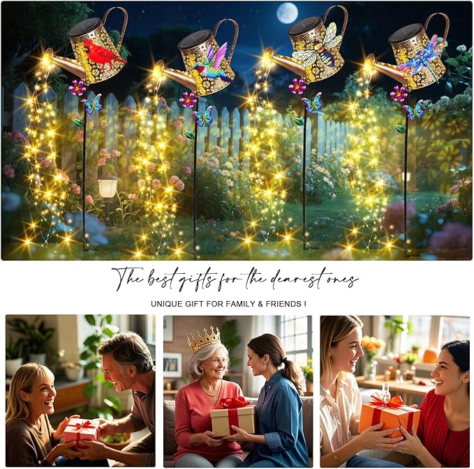 Solar Watering Can with Lights Outdoor Garden, 41in Large Red Cardinal Garden Stake Lights, Waterproof Decoration for Yard Lawn Pathway, Gifts for Mom Grandma Women Birthday Gardening Gift
