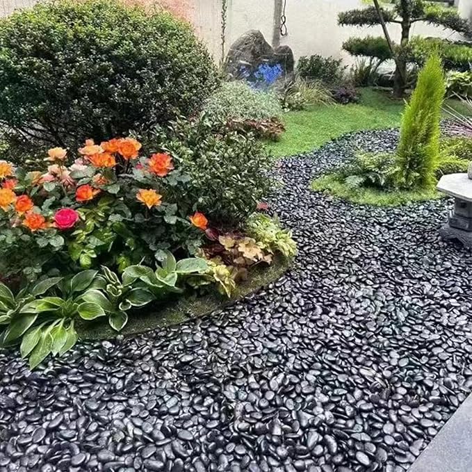 40 lbs Black River Rocks for Outdoor Landscaping, 1-2 Inch Decorative Black Pebbles Stones for Planter, Garden Rocks, Vase, Home Décor, Plant Rocks, Paving Stones and Fountain