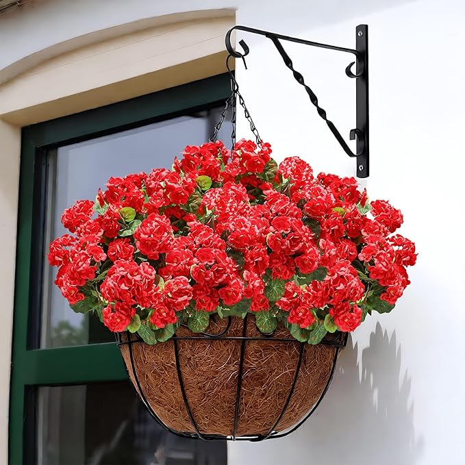 6 Pcs Artificial Geranium Flowers for Outdoors Silk Red Flower Outdoor UV Resistant Garden Plants Faux Flowers for Outdoor Planters, Front Door Garden Porch Planter Patio Balcony Yard Indoor Home