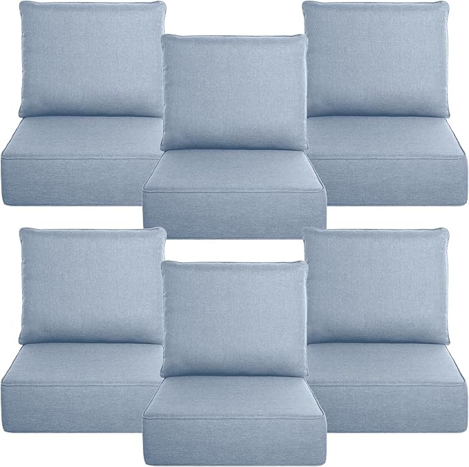 Belord Luxury 6" Thick Outdoor Cushion 6 Set - 22 x24 Inch 28D Sponge Filling Fade-Resistant Chair Cushion, Spill Proof Removable Patio Furniture Replacement Cushion for Sofa Bench Swing - Baby Blue