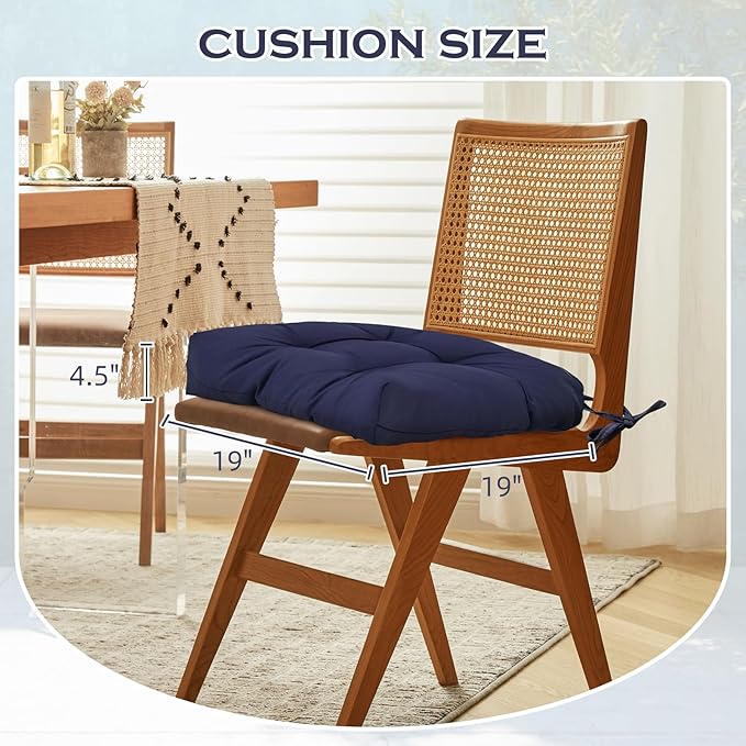 2 Pack Waterproof Outdoor Chair Cushions, Thick Tufted U-Shaped Seat Cushions with Adjustable Ties for Garden Chairs, Patio Furniture, 19x19x4.5 Inches