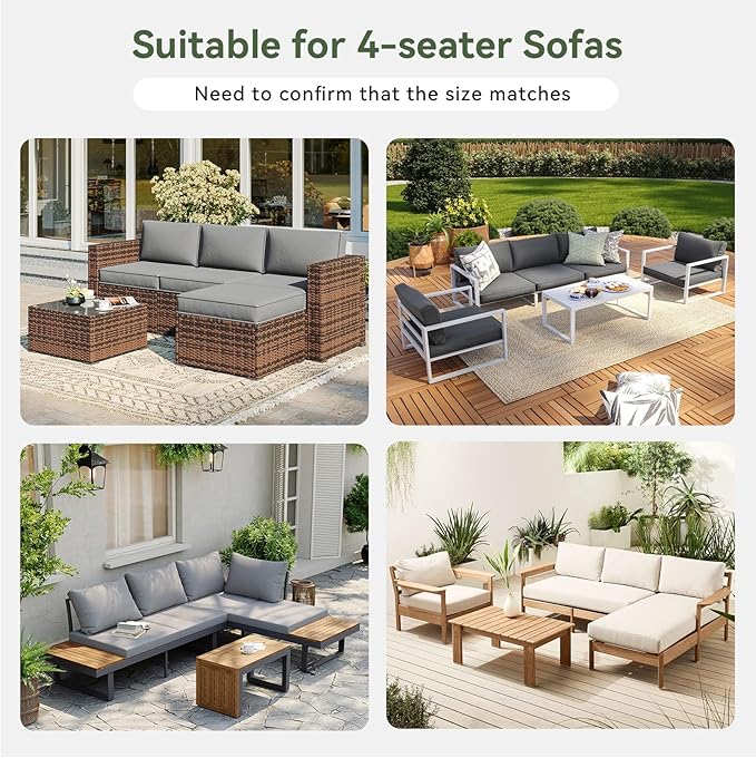 Replacement Cushions for Outdoor Furniture, 7-Piece Outdoor Cushions for Patio Furniture, Deep Seat, Waterproof & Fade Resistant Couch Cushion for 4-Seat Patio Conversation Sets, Grey