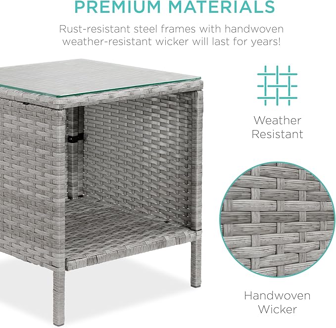 Best Choice Products 3-Piece Outdoor Wicker Conversation Bistro Set, Space Saving Patio Furniture for Garden w/Side Table - Gray/Cream