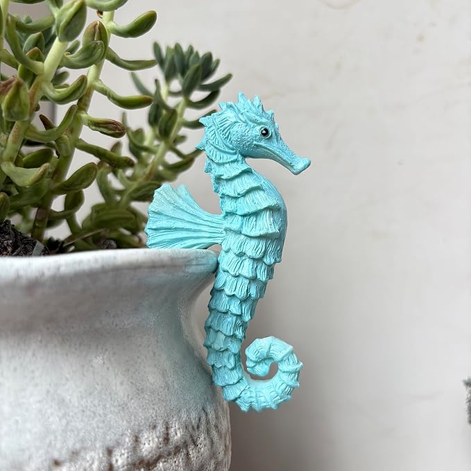 Seahorse Figure Plant Pot Hanger, Turtle Flower Pot Hugger, Resin Tortoise Statue, Funny Pot Huggers for Planters, Cute Climbing Tortoise Flower Pot Hugger, Garden Fence Balcony Patio Yard (Seahorse)