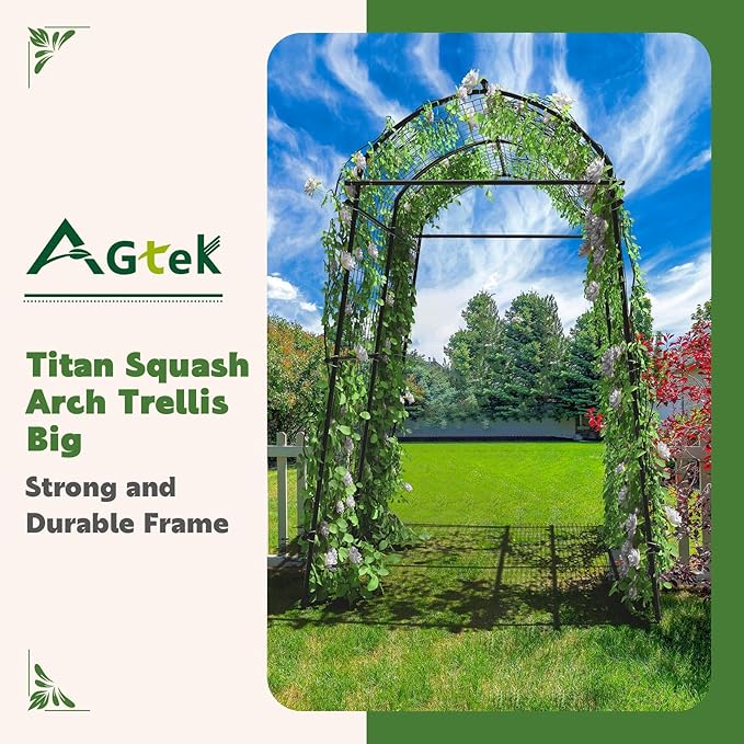 AGTEK 87in Garden Arch Trellis for Climbing Plants, Garden Arches Support Structure, Tall Metal Garden Tunnel Trellises Archway for Climbing Vine, Vegetable, Fruit, Flower, Squash Arbors
